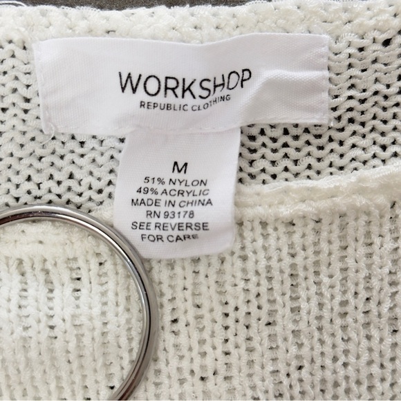 WORKSHOP White Navy Sailor Stripe Lightweight Knit Top Sweater Preppy Coastal - Picture 5 of 6